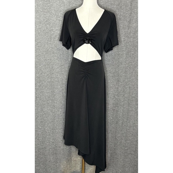 WeWoreWhat Cutout Asymmetrical Black Stretch Flower Midi Dress Womens Size M - Picture 2 of 15